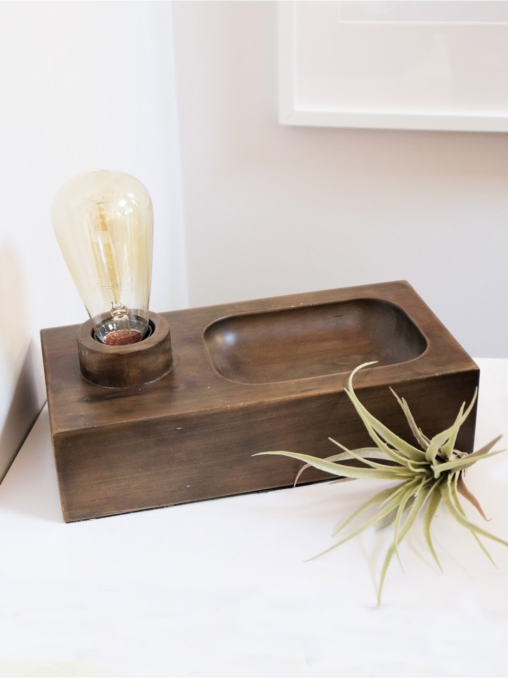 Wooden Bath Caddy Tray with Bulb Holder - Brown